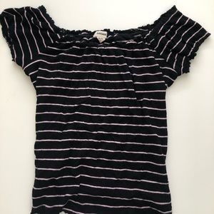 Garage M Black W/ Stripes Off-Shoulder Tee